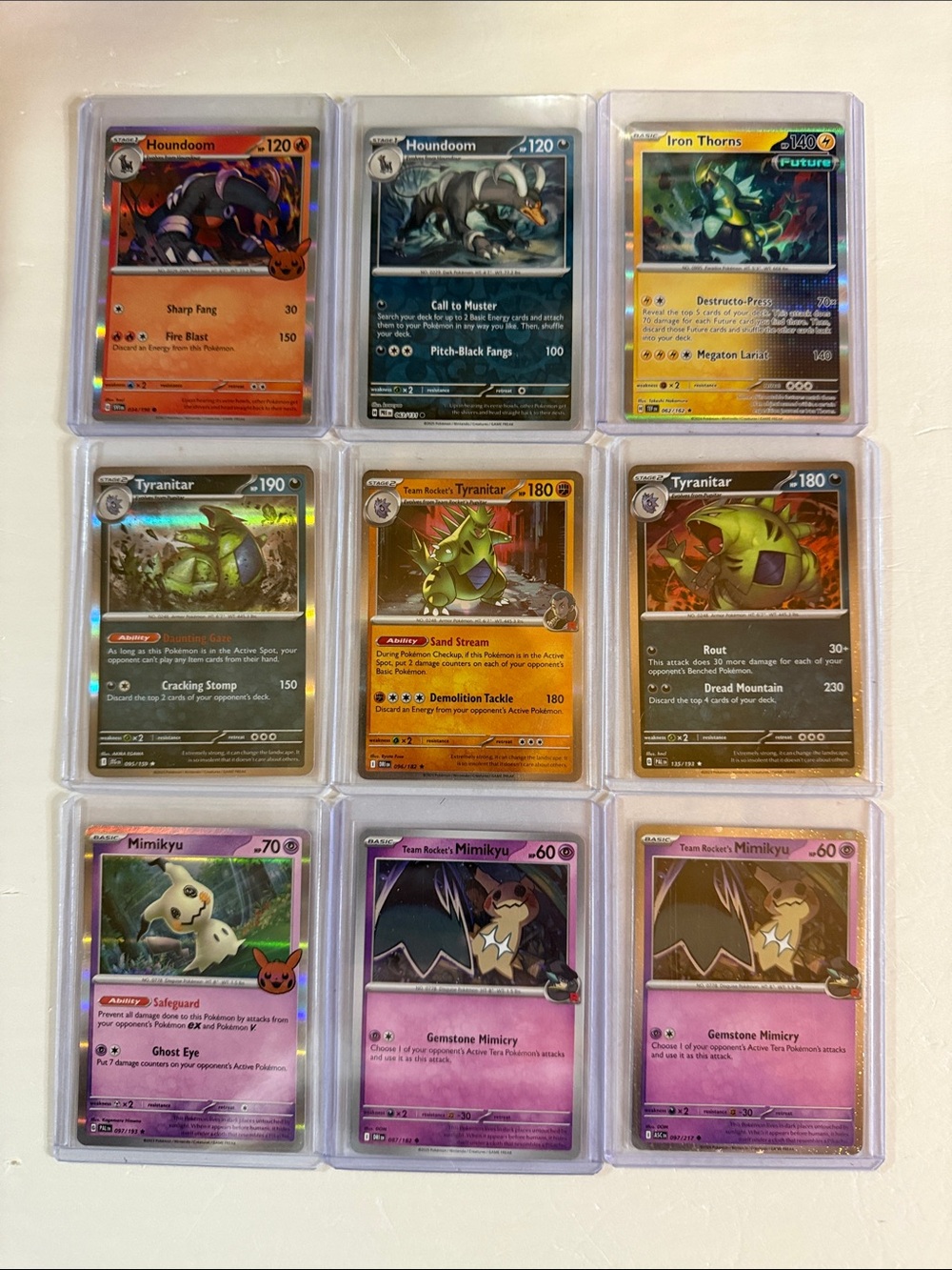 Pokémon Houndoom Tyranitar Mimikyu Card Set - Black Green Orange Purple Gray